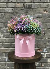 Цветочная композиция из Гипсофила и Розы в шляпной коробке в Петровском