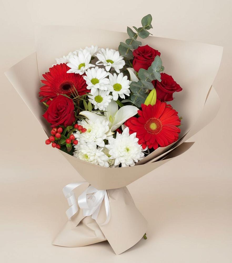 Букет цветов из: Розы, Хризантемы, Герберы и Лилии в Петровском